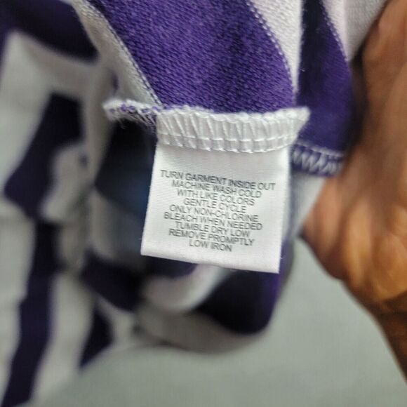 Zena Woman Tunic Shirt Womens L Navy Blue White V-Neck Flattering Angle Stripes - Picture 7 of 10